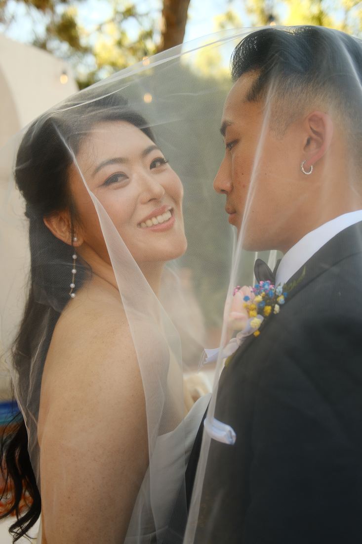 Couple face to face under the veil
